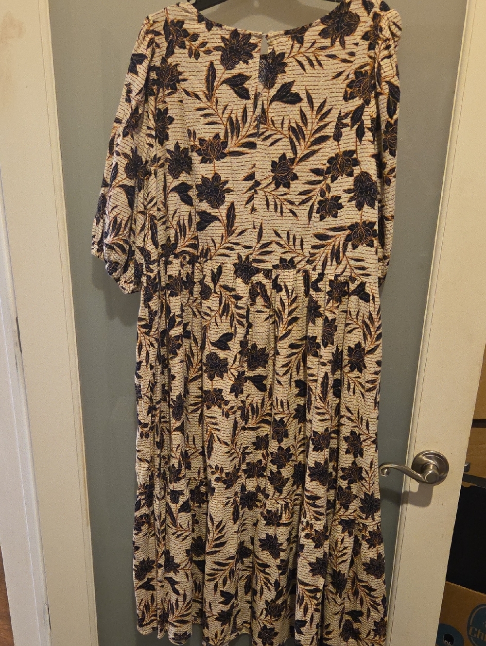 Eloquii Cream Midi Dress with Black Floral Print - Picture 5 of 5